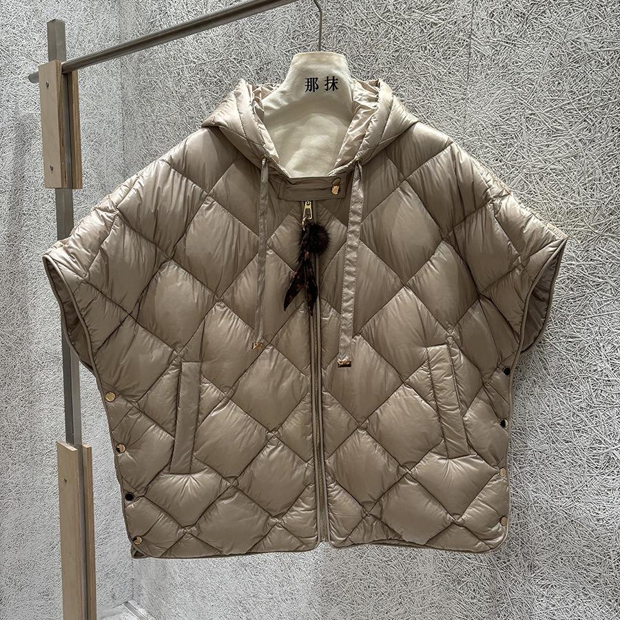 Autumn and Winter New Down Jacket Vest European Version Large Size Loose Side Buckle Hooded Vest Rhombus Thermal Vest