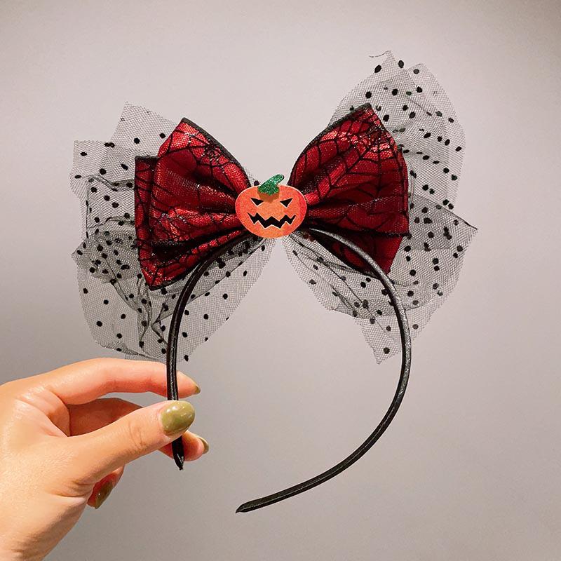 Quirky Pumpkin Bow Mesh Headband for Kids - Halloween Skull Witch Hair Accessory