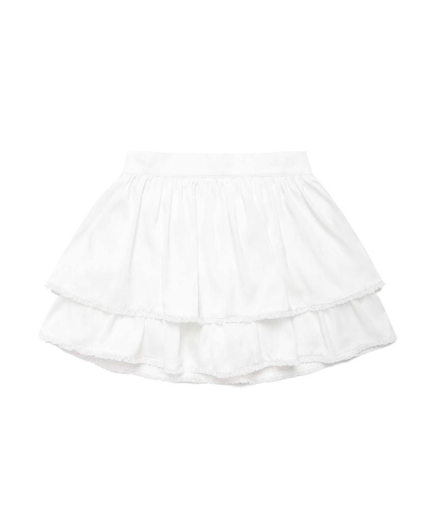 PLUNASTUDIO Silky Lace Frill Skirt White