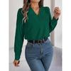 Womens Dressy Casual Shirts Long Sleeve Layered V Neck Solid Elagant Tops Fall Winter Preppy Business Office Blouse