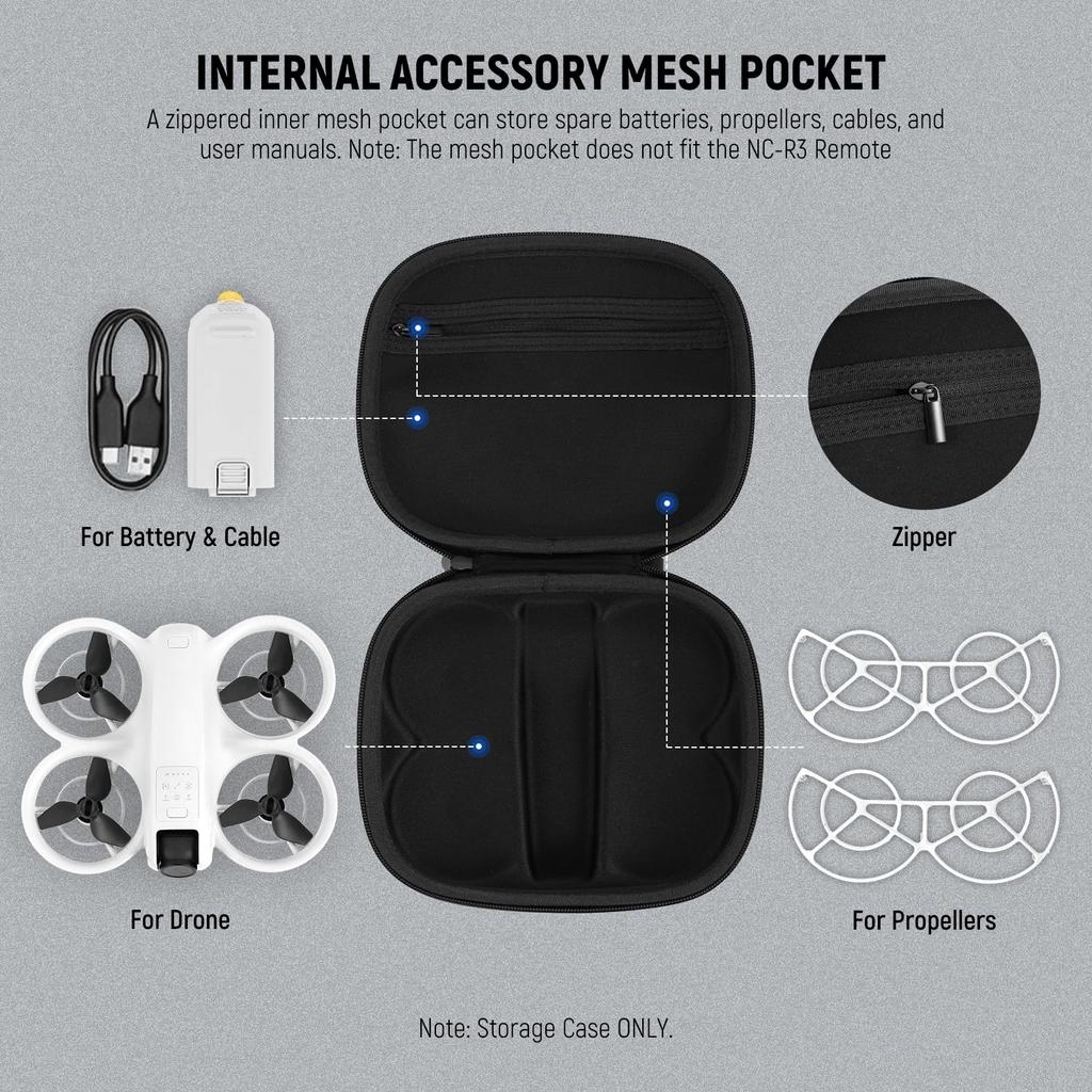 NEEWER NEO Drone Storage Case, NylonFoam, Shockproof, Waterproof, Portable, with Carabiner and Mesh Pocket, Hard Case, Drone Case, Storage Box,