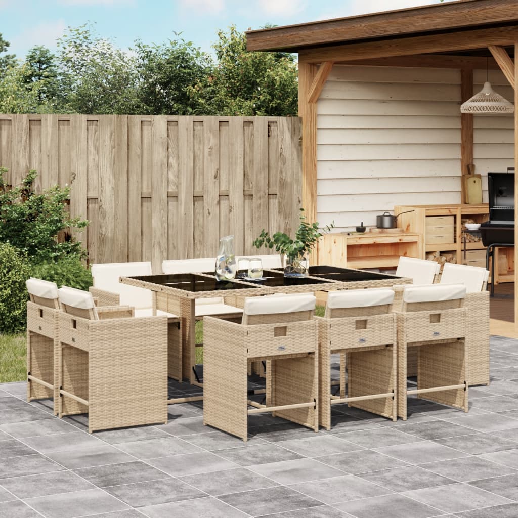 Vidaxl 11-Cz. Garden Furniture Set With Cushions, Beige, Poly Rattan