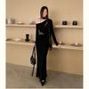 Autumn and winter new temperament lace splicing sexy slanted shoulder dress slim-fitting imperial sister temperament hip-wrapped long skirt