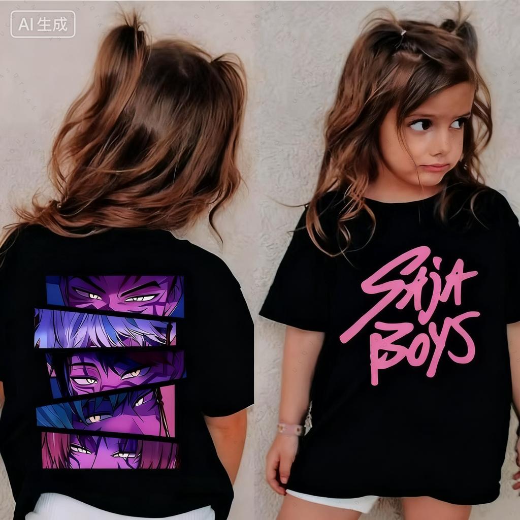 Cute Kpop Demon Hunters Child Short Sleeve Kpop Demon Hunters Tee Harajuku Casual Fashion Cotton Tee Top Cosplay Clothing Top