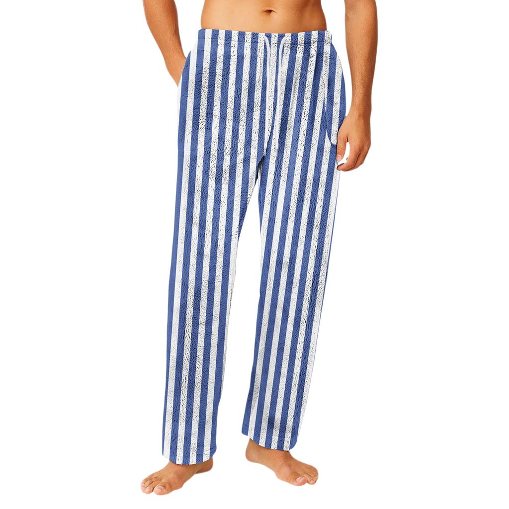 Pánské flanelové kalhoty s kapsami na stahovací šňůrku Domácí oblečení Spací kalhoty