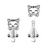 StoryMidir Cat Stud 925 Separate Head and Funny Cute Animal Animal Platinum Gift for White Anniversary Earrings, 2-way, 3-level Adjustment, Silver,