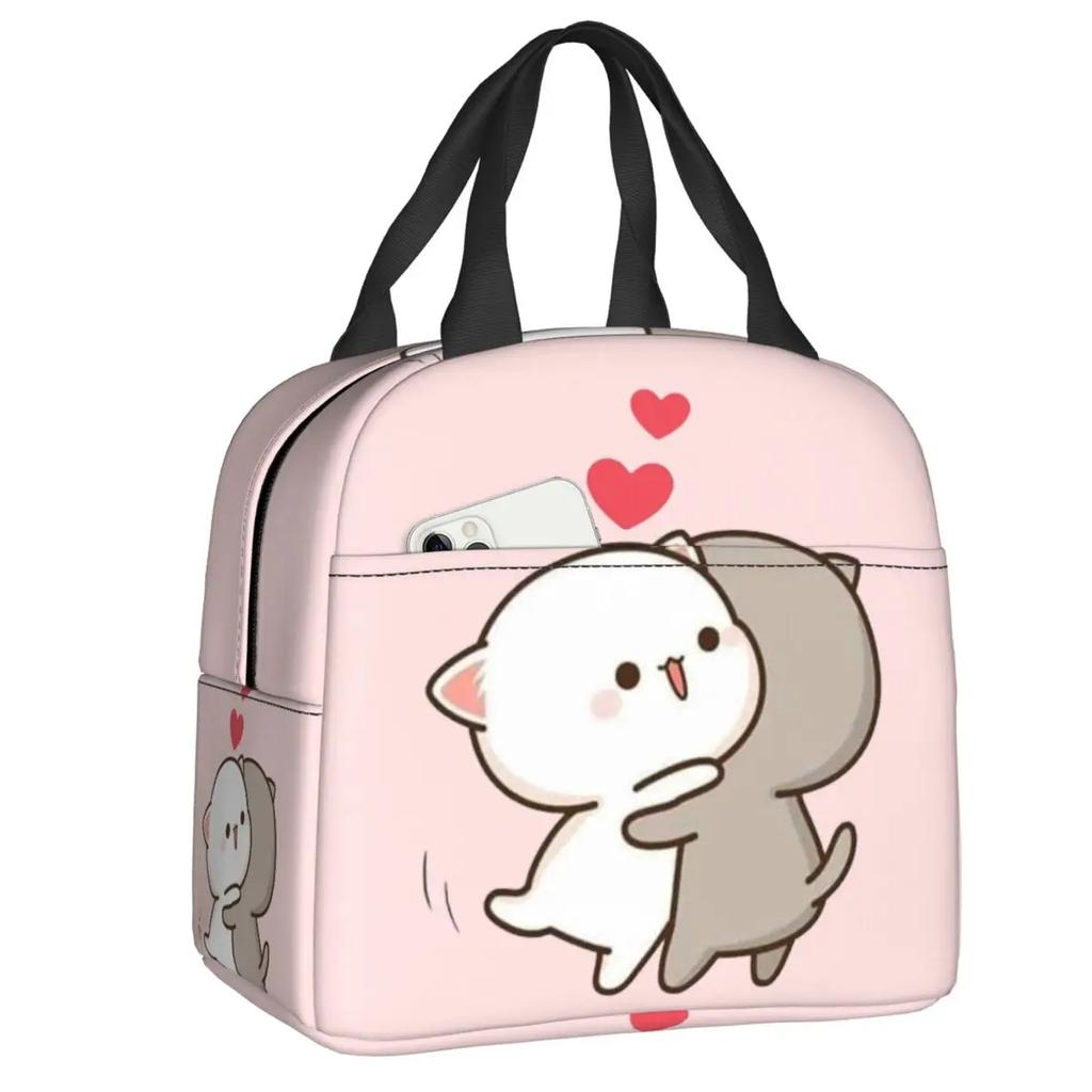 Cartoon Mochi Katze Peach Und Goma Brotdose Frauen Wiederverwendbar Auslaufsicher Kühlbox Thermisch Essen Isoliert Lunchtasche Kinder Schule Kinder