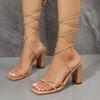 Dünne Riemen Blockabsatz Sandalen Übergröße Sommer Damen Quadratische Zehenpartie Offene Zehenpartie Rutschfest All-Match Römische Schuhe