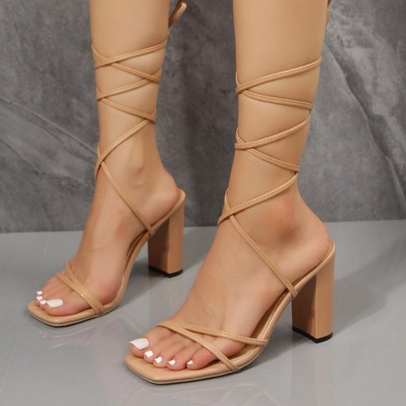 

Thin Strap Block Heel Sandals Plus Size Summer Women s Square Toe Open Toe Non-slip All-match Roman Shoes 43