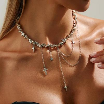 Salircon Exquisite Love Heart Tassel Pendant for Women Trendy Irregular Metal Beaded Clavicle Chain Wedding Bride Jewelry Gift