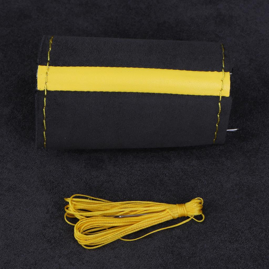 37-38cm Universal Suede Car Steering Wheel Cover, DIY Hand Sewing, Black Soft Leather Braiding Cover for Auto Steering Wheel