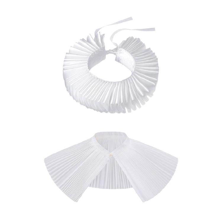 Victorian Ruffled Neck Cuff False Collar and Faux Wrist Cuffs Set for Halloween Costumes and Historical Role Play Event