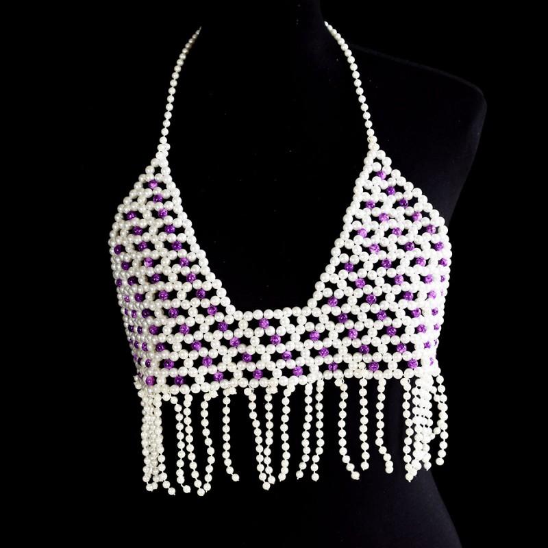 Womens Fashion Layered Pearl-Style Body Chain With Tassel Detail Festival Party Bikini Set
