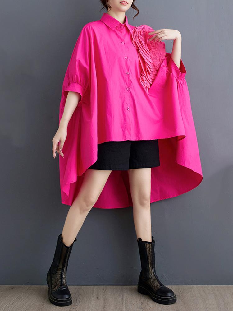 Xitao Irregular Bat Wing Sleeve Shirt Loose Three-dimensional Folds Flower Decoration Women Top ZY8813