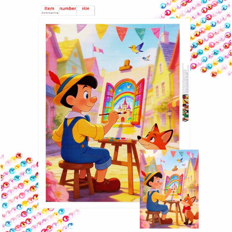 Disney Pinocchio Rainbow Castle Painting Diamond Art Mosaic Kit Handmade DIY Home Decor Round 20x30cm