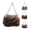 Leopard Print Fluffy Tote Ladies Faux Fur Shoulder Bag Furry Purse Fuzzy Handbag with Metal Chain Strap for Date Winter Daily Commute Party