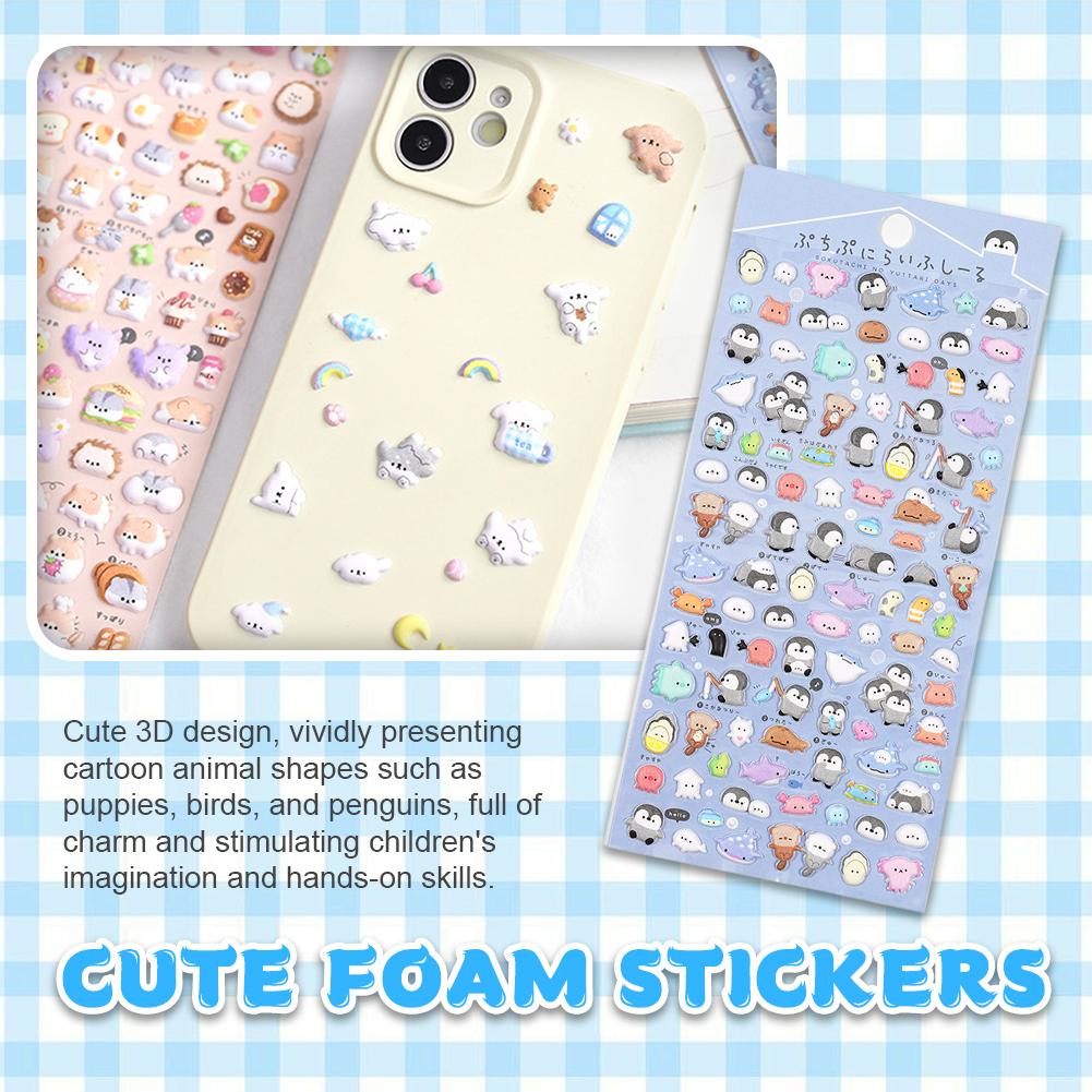 3D Puffy Stickers Kawaii Cartoon Animal Cute Scrapbooking Diy Journal Stationery Sticker Deco Aesthetic Art Supplies