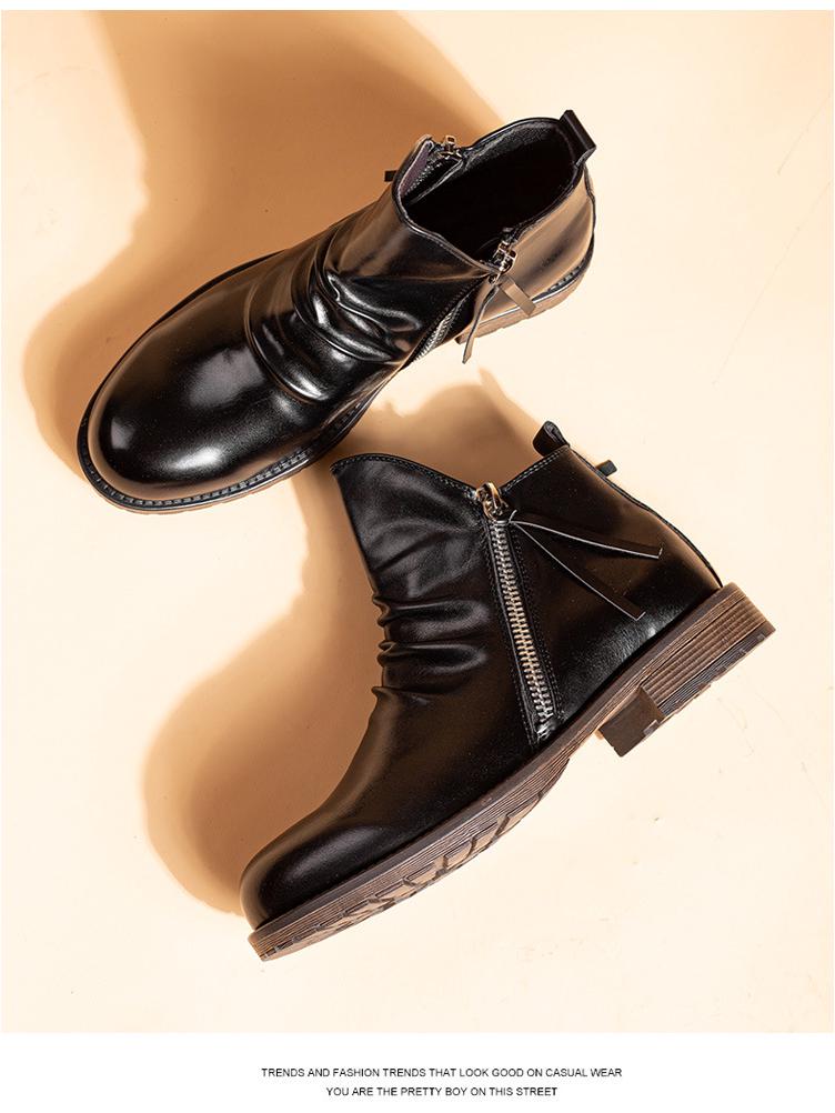 Men's Retro Zipper Pleated Chelsea Boots - New Style Casual Cowboy Design