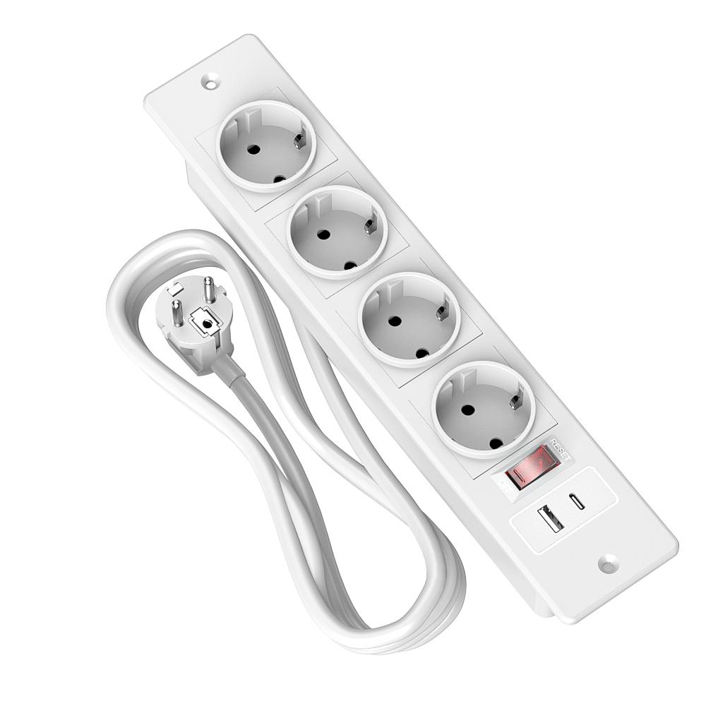 Recessed Power Strip with 2 Sockets USB A USB C Ports Embedded Furniture Charging Station for Desk Nightstand Cabinet