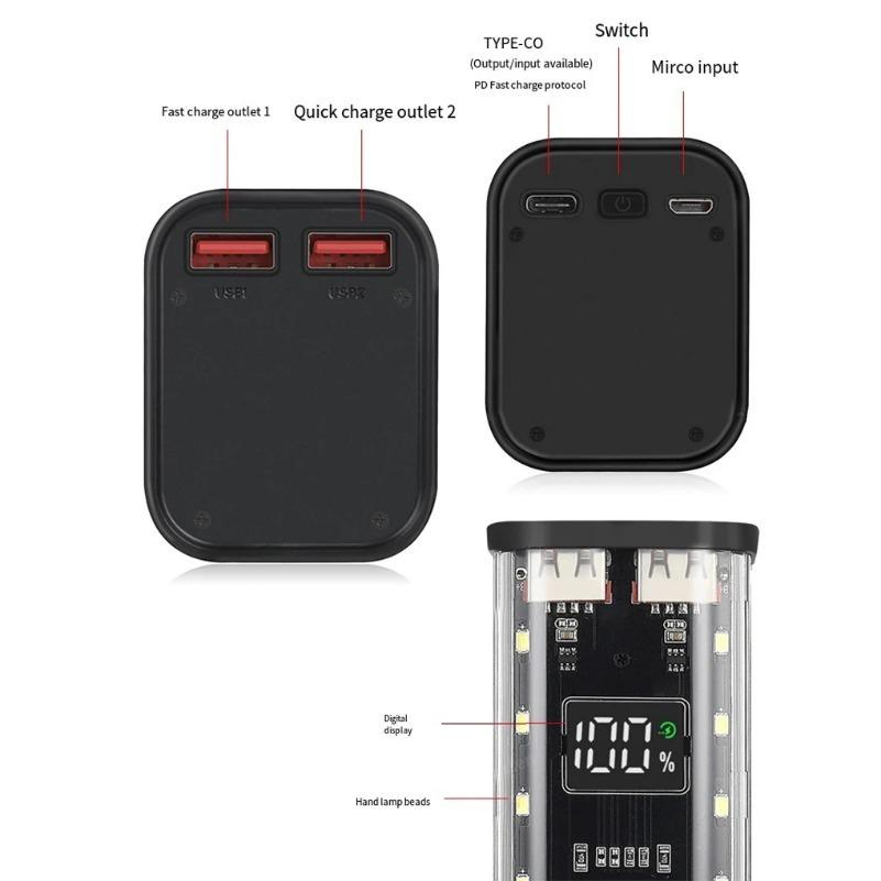USB Type C Port Design 8X18650 Power Bank Case 22.5W Fast Charging Battery Box For 18650 Battery Storage Power Bank DIY Shell