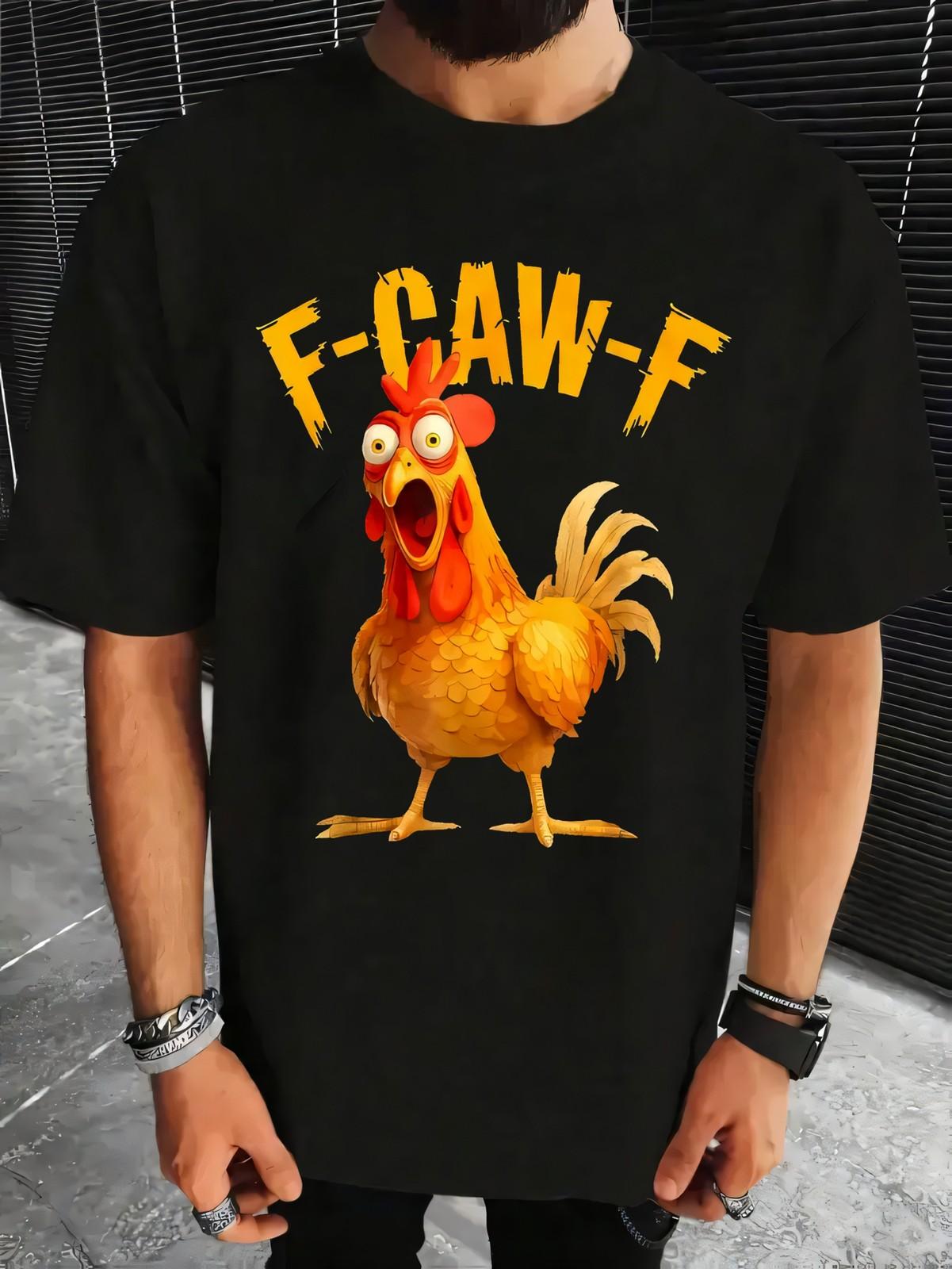 Chicken Pattern with F-CAW-F Text Print, Funny And Humorous Design Tshirt XL