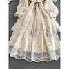 French Style Vintage Court Style Dress Machine Embroidery Wooden Ear Silm Long Lace Dress Classy Exquisite Dress