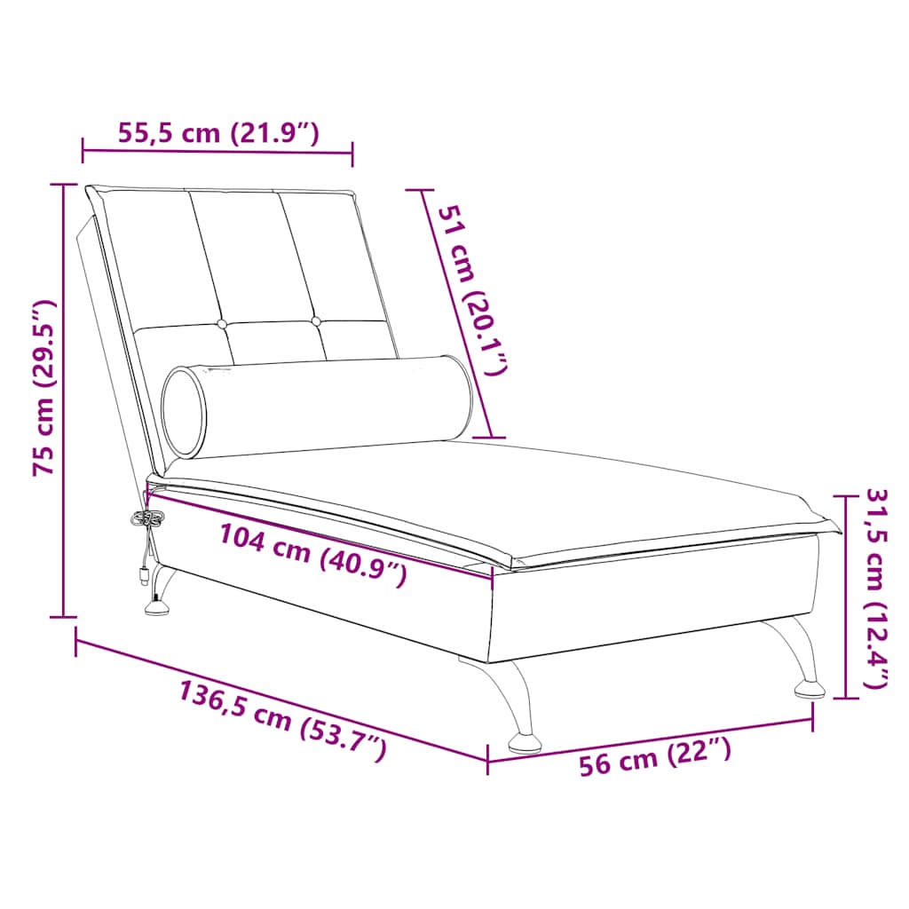 Massage Chaise Lounge with Neck Roll Burgundy Velvet