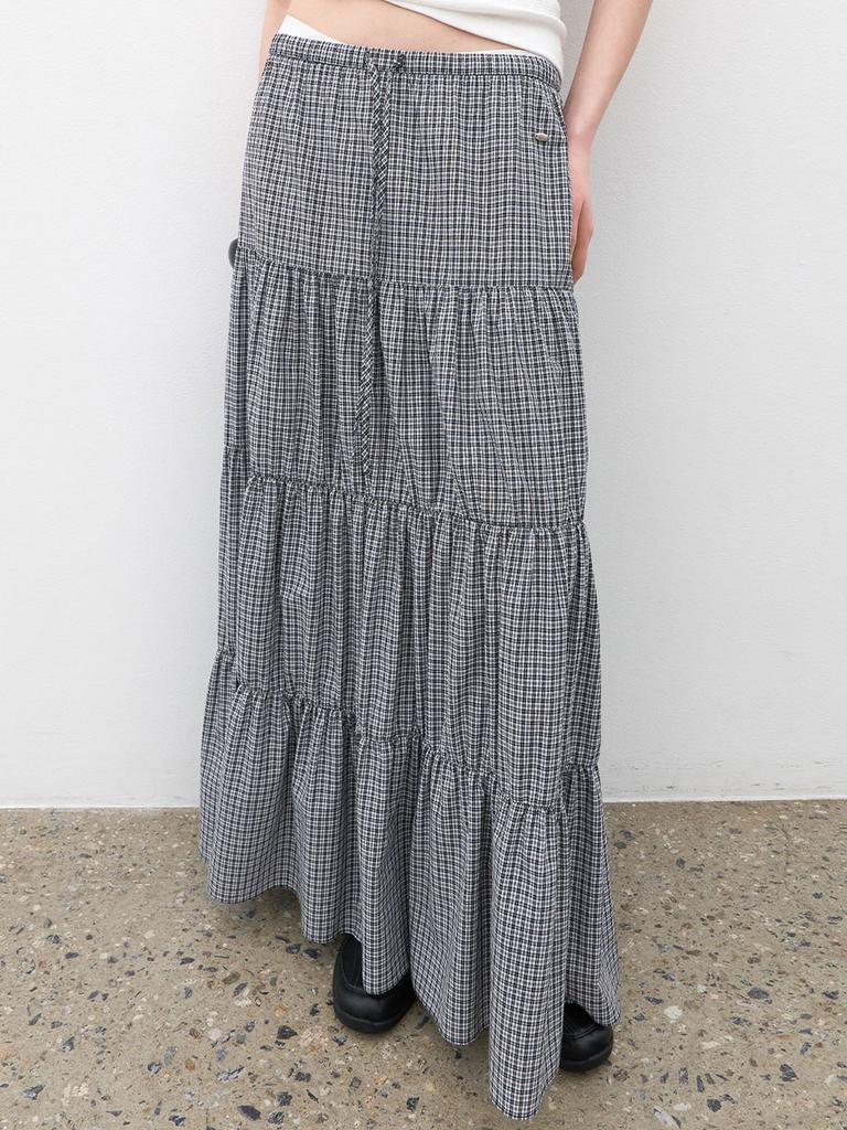 Atelier Nine Check Tiered Full Length Skirt (Sk-5098)