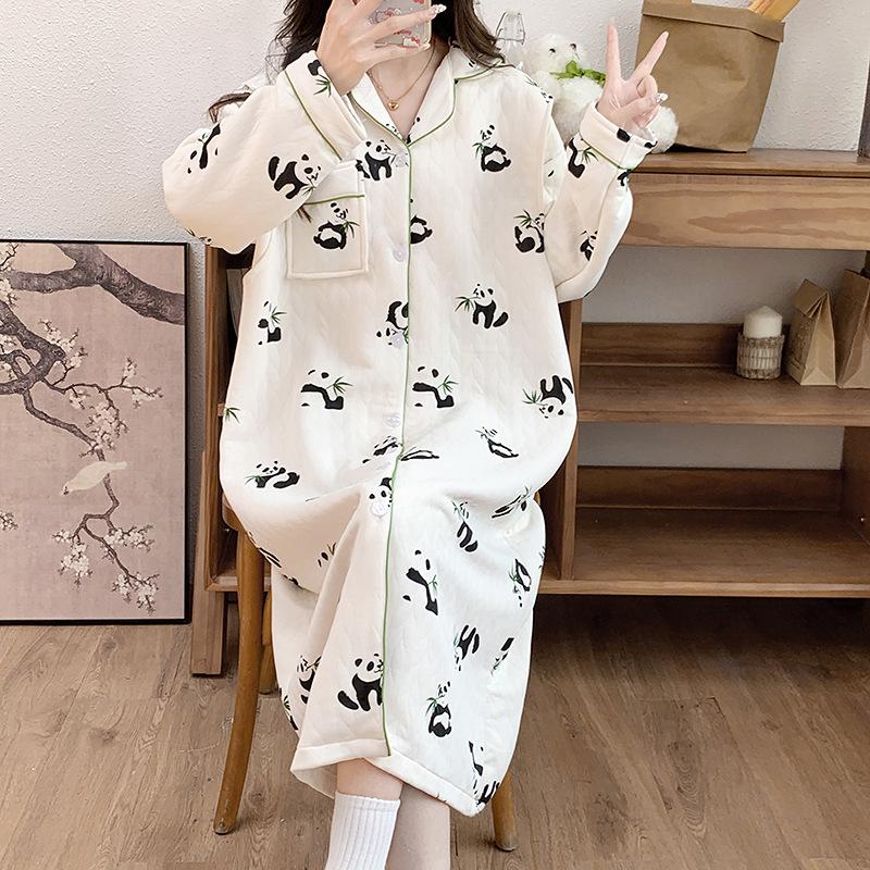 

Платье-пижама из воздушного хлопка для беременных на осень/зиму - Большой размер для дородового, больничного и послеродового/грудного вскармливания использования L