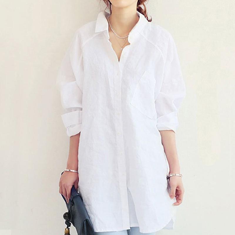 

Весна Осень Y2k Харадзюку Винтажные Хлопковые Рубашки с Длинным Рукавом для Женщин Топы Свободные Повседневные Пуговицы Элегантные Простые Однотонные Блузки L бежевый