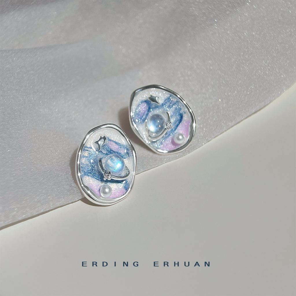 Female Summer Starry Sky Style Personalized Niche Earrings 1 pair
