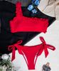 Dámské plavky jednobarevné krajka na jednom rameni Sexy bikiny tanga se zavazováním Brazilské plavky na pláž