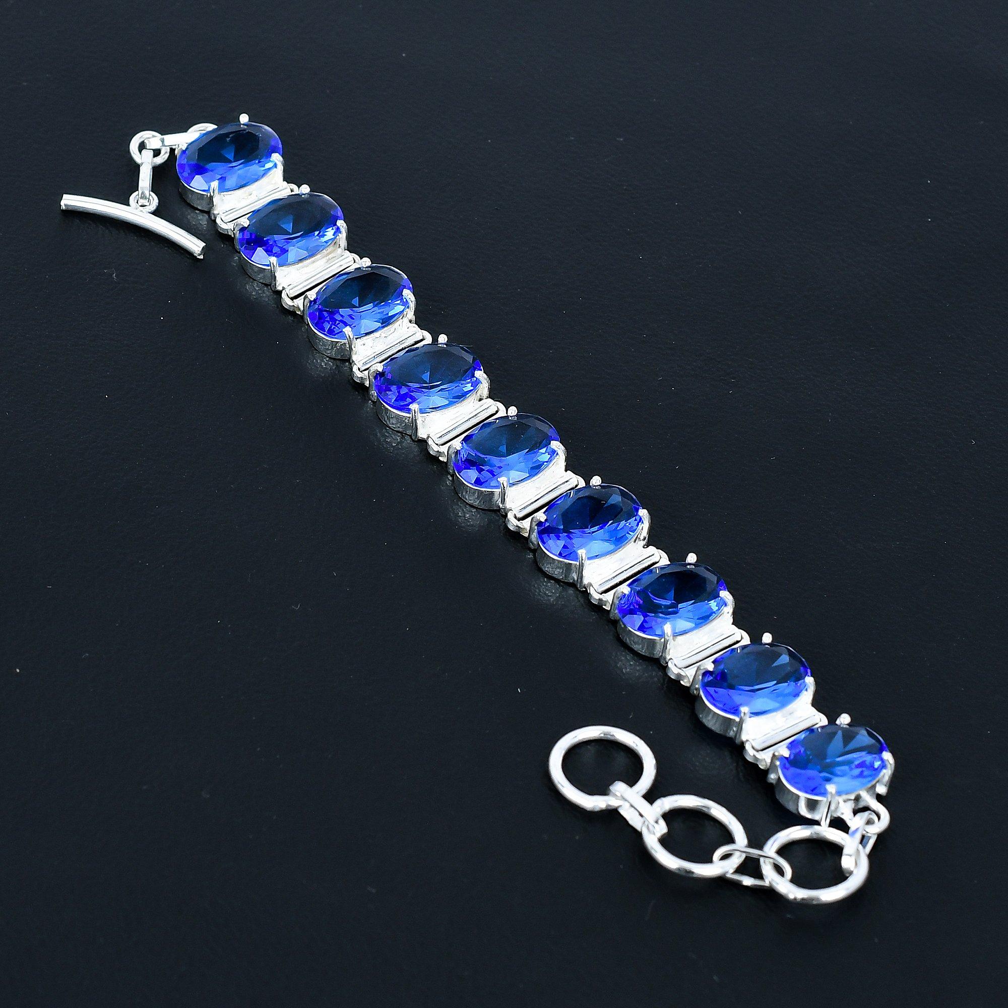 

Браслет с лондонским голубым топазом, браслет из стерлингового серебра 925 пробы, браслет с регулируемой цепочкой, браслет ручной работы в стиле бохо, ювелирное изделие с лондонским голубым топазом, подарки для жены 8 синий