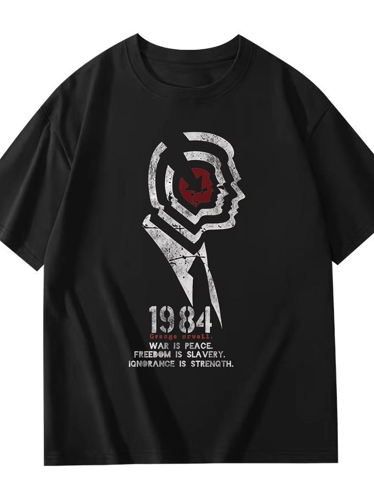 Pánské klasické černé tričko 1984 Velký bratr Grafické tričko Volný střih Tričko s kulatým výstřihem pro fanoušky Orwella Každodenní ležérní oblečení