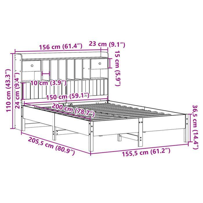 VidaXL Lit bibliothèque sans matelas blanc 150x200 cm bois pin massif 3322907