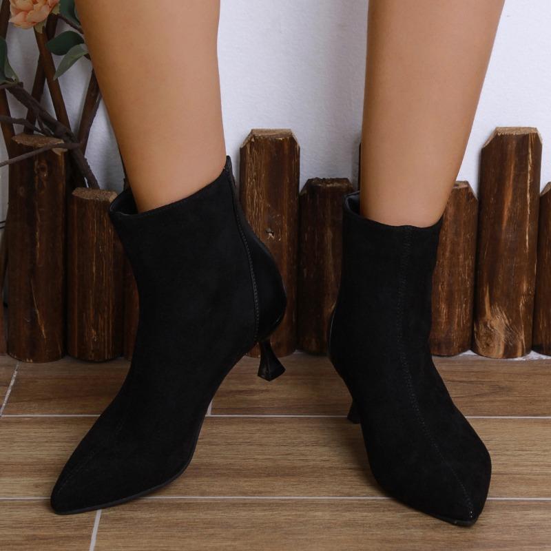 Fashion Women Leopard Ankle Boots Pointed Toe Sexy Heels Autumn Short Plush Shoes 2024 Trend Winter Suede Snow Botas Mujer Party Pumps