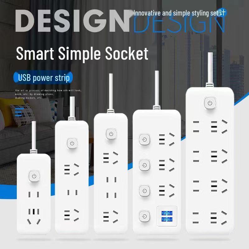 Office USB Power Strip with Multifunctional Sockets and Separate Controls, Long Cord