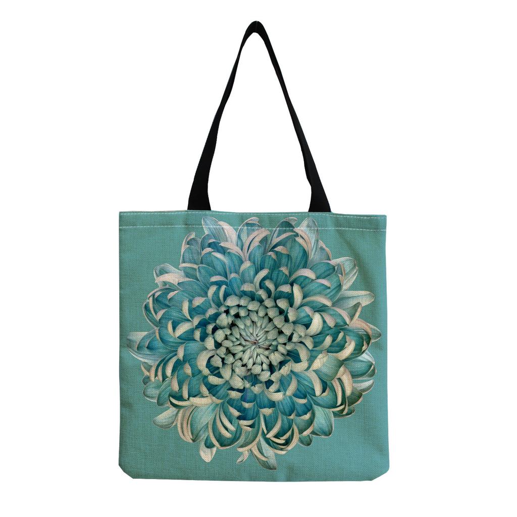 Women Vintage Linen Tote Bag - Large Capacity Flower Print Shoulder Handbag for Casual & Grocery Shopping KTB