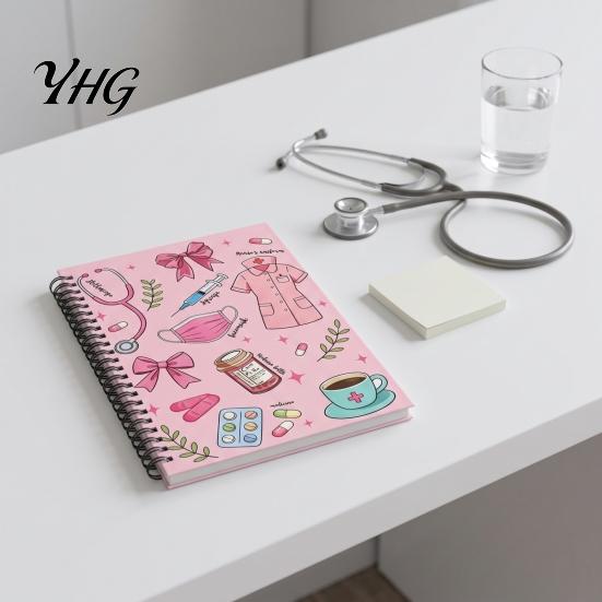 School Writing Notebook Medical Themed Coil Notebook, Double Cover Design Thick Ink-proof Paper Notepad, Spiral Bound Journal for Nursing Students And