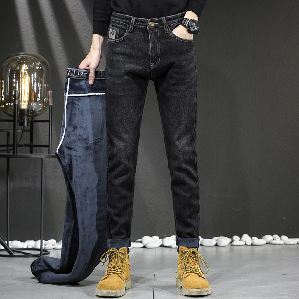 Herren Business Stretch Baumwollhosen, Herren Gerade Slim All-Match Bestickte Jeans Herren