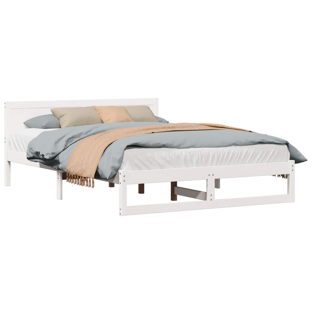 Bed Frame with Headboard White 140 x 200 cm Solid Pine Wood