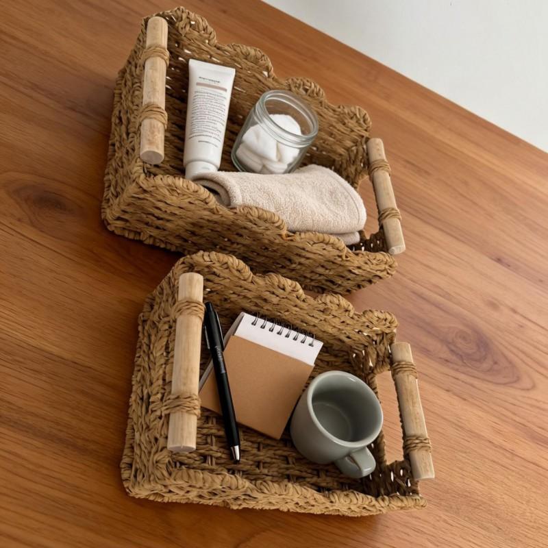 Handwoven Paper Storage Basket Desk Tabletop Cosmetics Remote Toys Minimalist Japanese Style Organizer