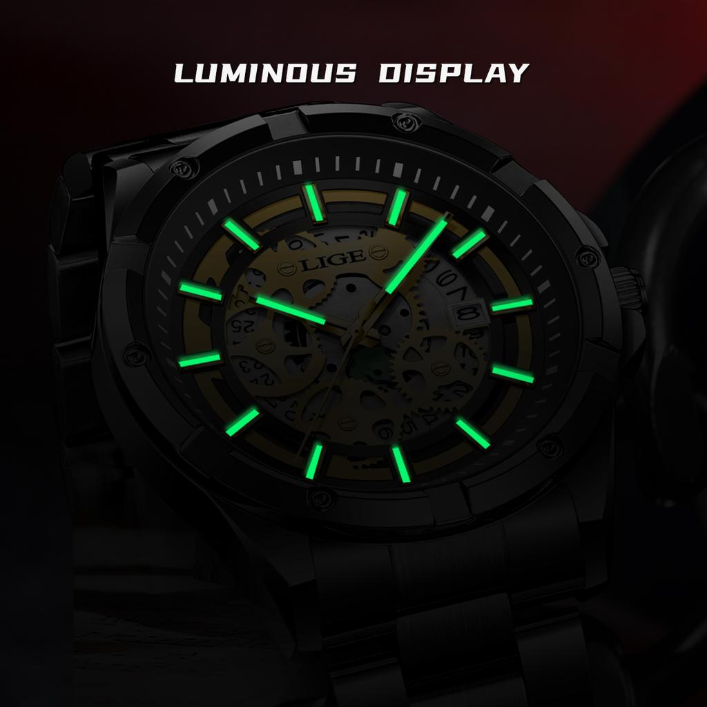 LIGE Original Luxury Mens Watch Casual Fashion Quartz Wristwatch Waterproof Luminous Stainless Steel Watches Men Gift Relojs+Box