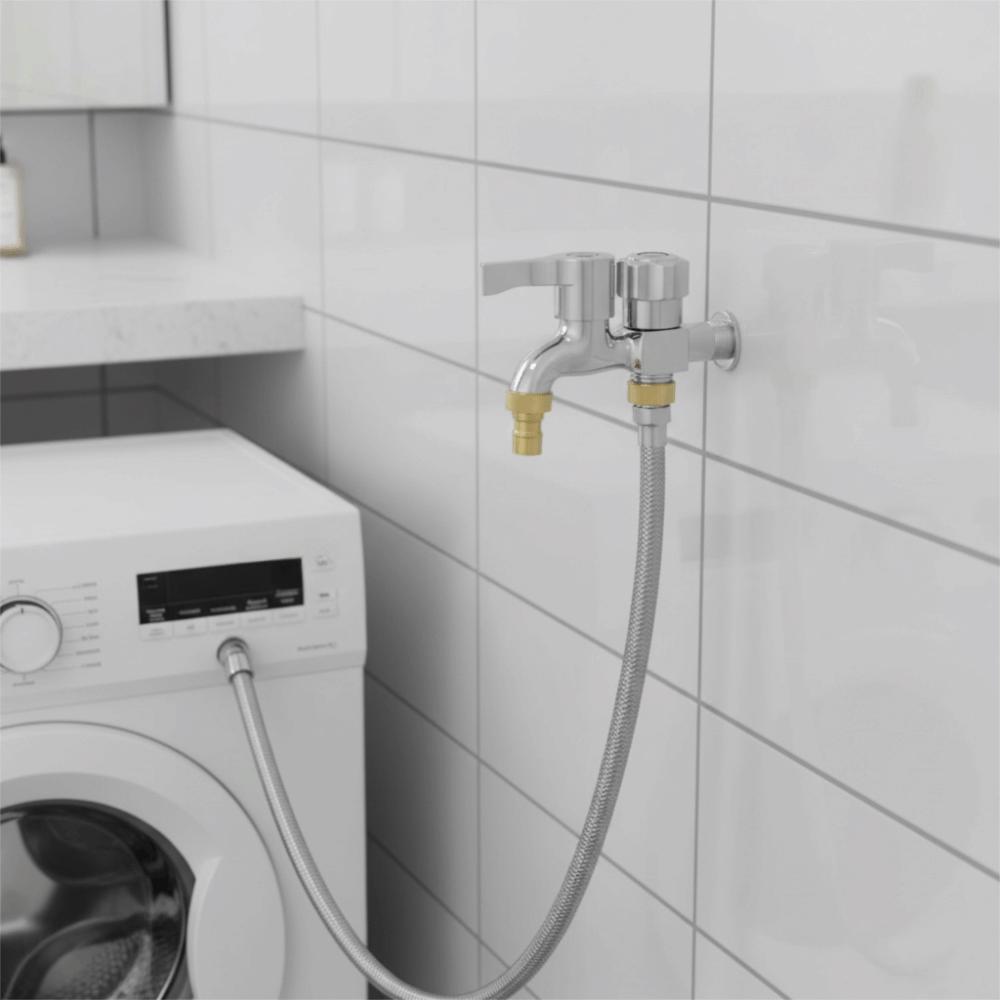 Kupferkern Waschmaschinenhahn Einzelanschluss Verdickter Wasserverteilerhahn Edelstahl Dreifachauslassadapter Badezimmer