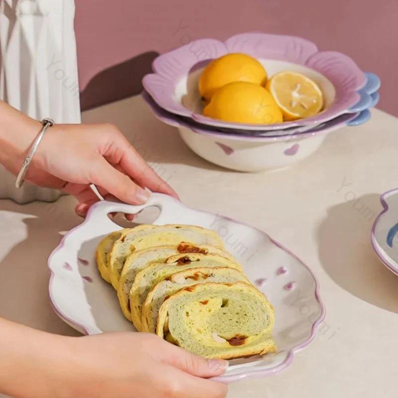 Creative Relief Flowers Ceramic Plates Luxury Restaurant Salad Dessert Plate Delicious Dishes Soup Bowls Exquisite Tableware