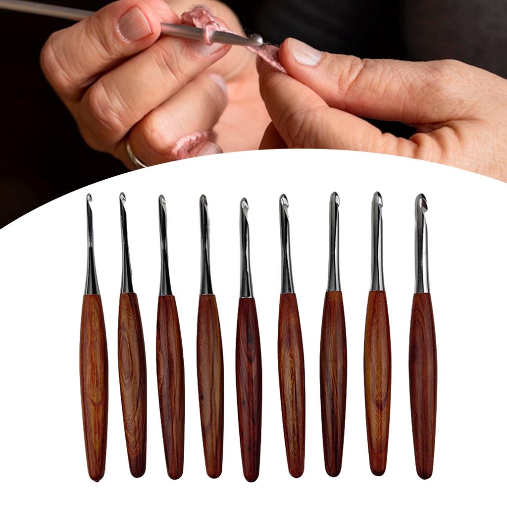 9Pcs Wood Handle Crochet Hook 3.5mm-8.0mm Ergonomic Crochet Needle for Beginner Knitting Crocheting Sweater Scarf Gloves