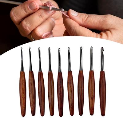 9 Pcs Gancho de Crochê Ergonômico Cabo de Madeira Gancho de Crochê para Iniciante Adulto Tricô Suéter Cachecóis Bolsa Meias 3.5mm-8.0mm