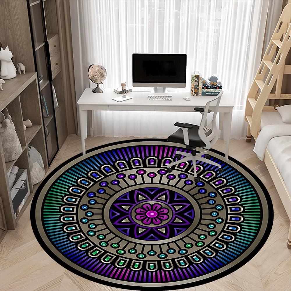 1pc Mandala Design Office Round Area Rug, Under Office Chairs Bedroom Living Room Home Decor, Room Deco, Available in Various Sizes