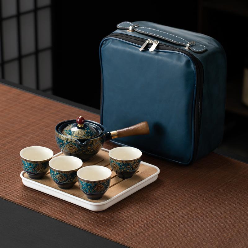 Chinese Kung Fu Ceramic Tea Set Portable Travel Tea Set Creative Household 360 Rotation Tea Make Teacup Teaware Sets Gift Box