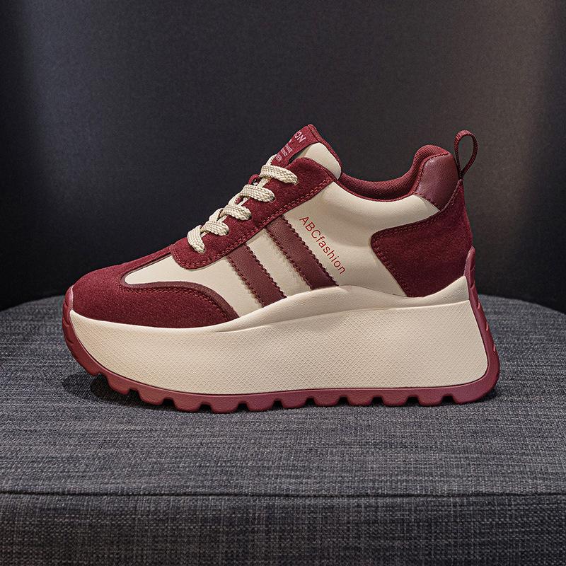 Top Quality 8cm Genuine Leather Platform Wedge Women Spring Autumn Chunky Sneakers Shoes Breathable Comfortable Vulcanize Boots